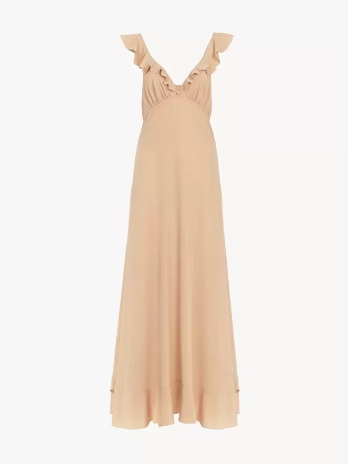 Long sun dress in crêpe de chine