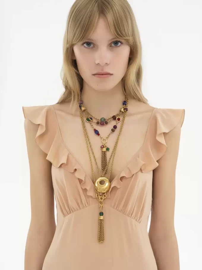 Long sun dress in crêpe de chine