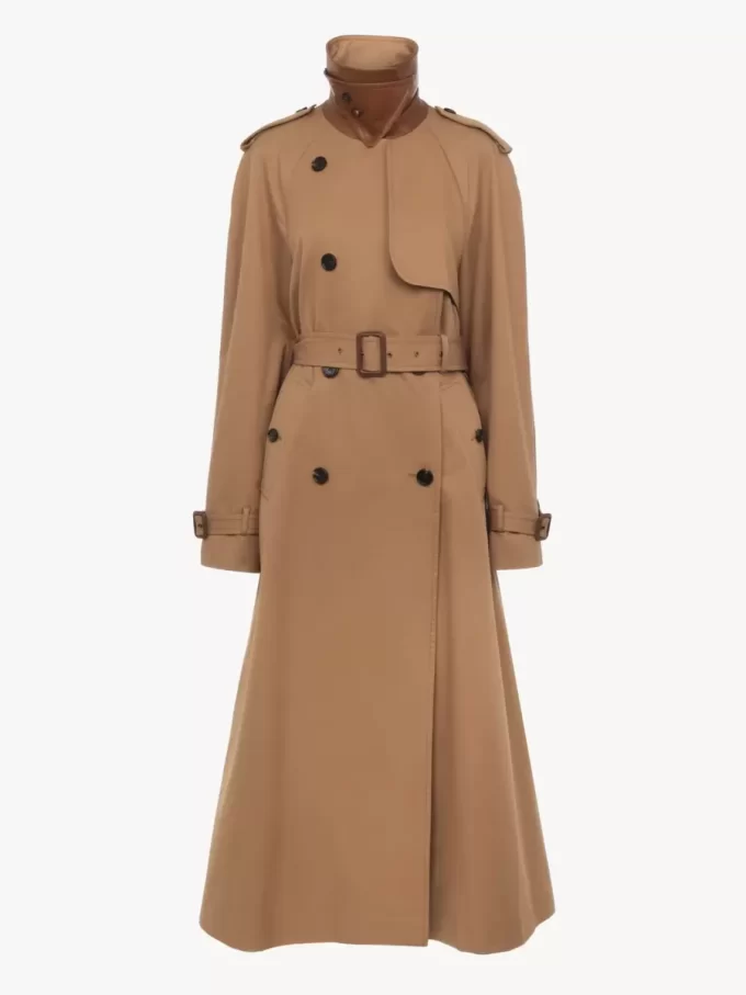 Long trench coat in cotton gabardine