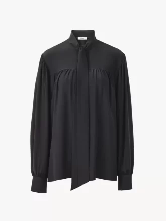 Maxi gathered lavallière blouse in crêpe de chine