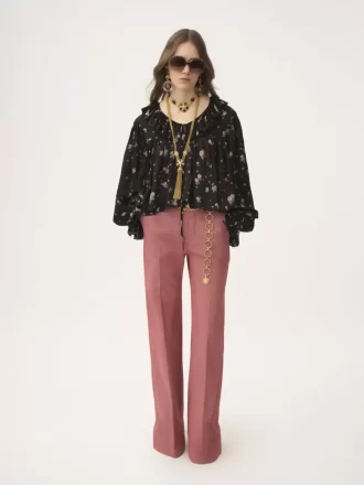 Maxi gathered ruffle top in silk charmeuse