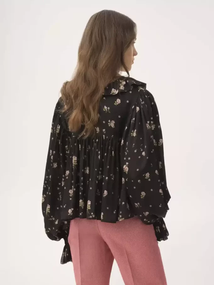 Maxi gathered ruffle top in silk charmeuse