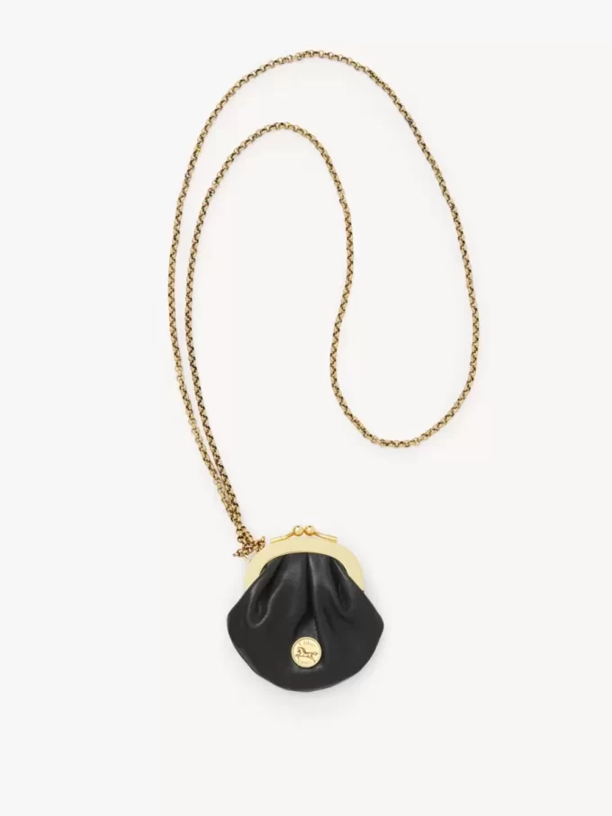 Micro Horse Medal coin purse necklace in grained leather