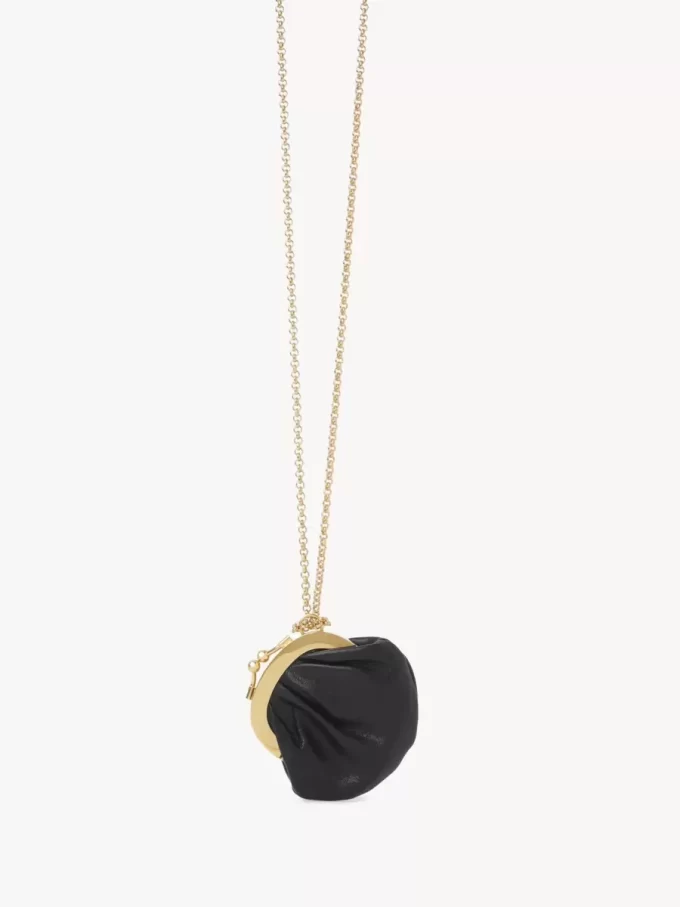 Micro Horse Medal coin purse necklace in grained leather