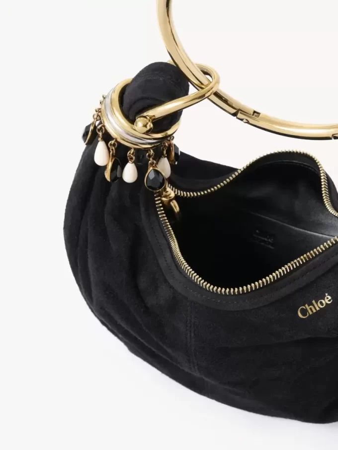 Mini Beaded Bracelet Hobo bag in suede leather