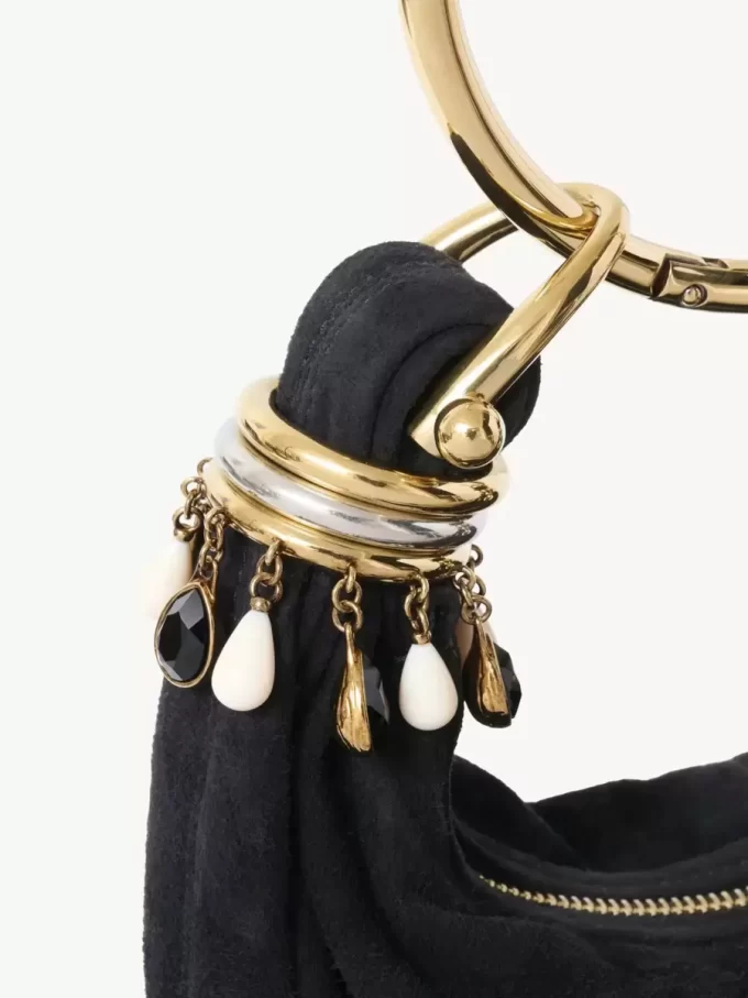Mini Beaded Bracelet Hobo bag in suede leather