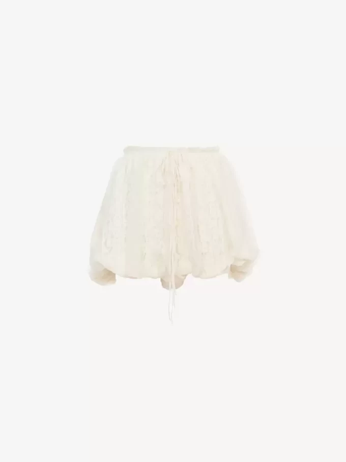 Mini bloomer shorts in floral-lace silk mousseline