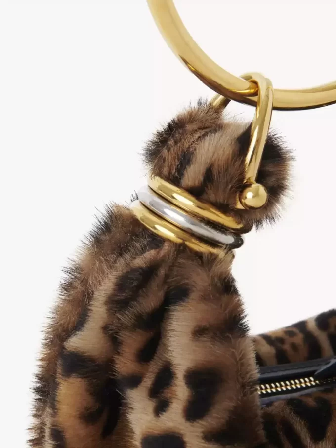 Mini Bracelet Hobo bag in leopard-print shearling