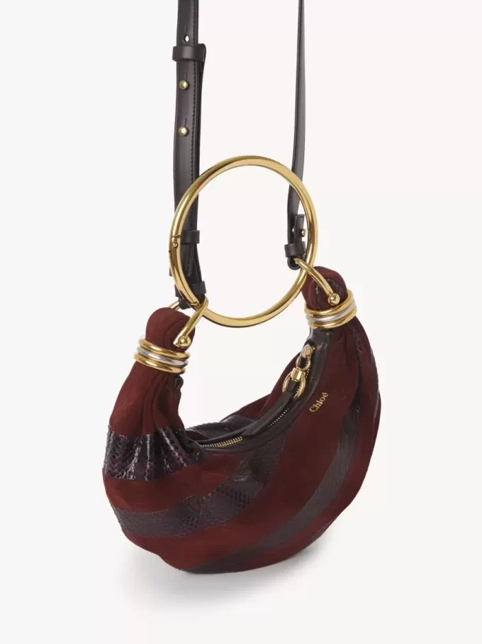 Mini Bracelet Hobo bag in suede leather & snakeskin