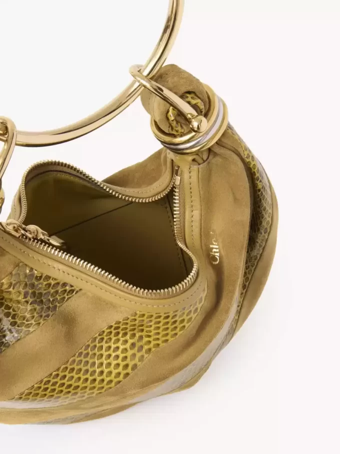 Mini Bracelet Hobo bag in suede leather & snakeskin