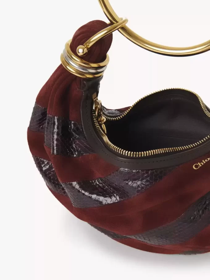 Mini Bracelet Hobo bag in suede leather & snakeskin