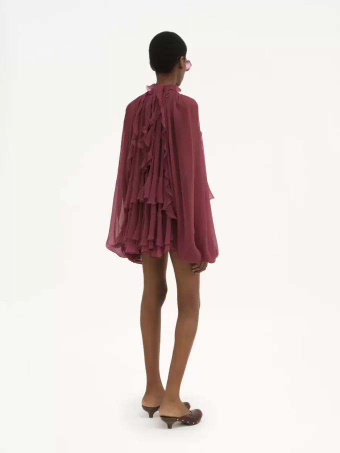 Mini cape dress in silk mousseline