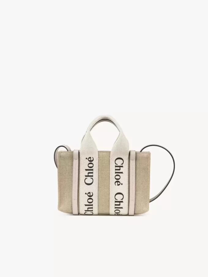 Mini Woody tote bag in linen