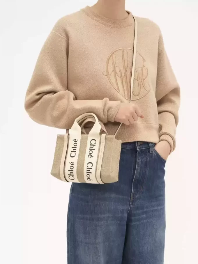 Mini Woody tote bag in linen
