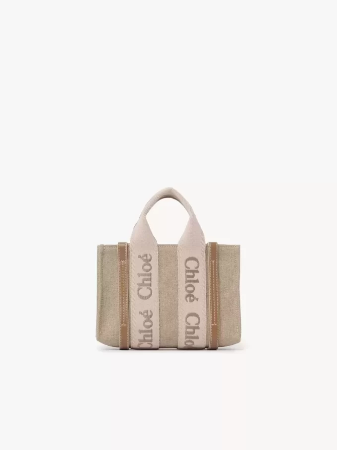 Mini Woody tote bag in linen
