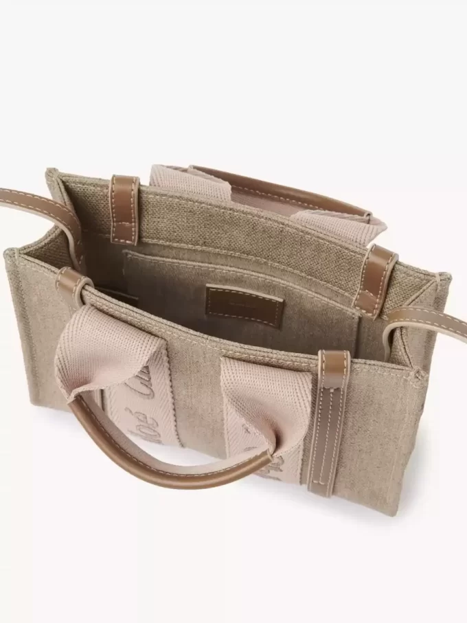 Mini Woody tote bag in linen
