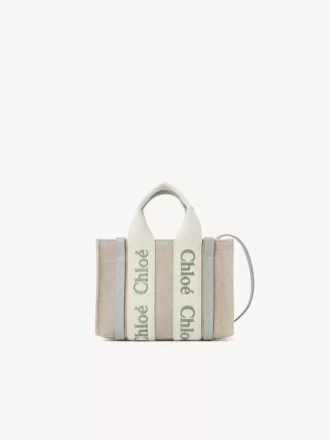 Mini Woody tote bag in linen & leather