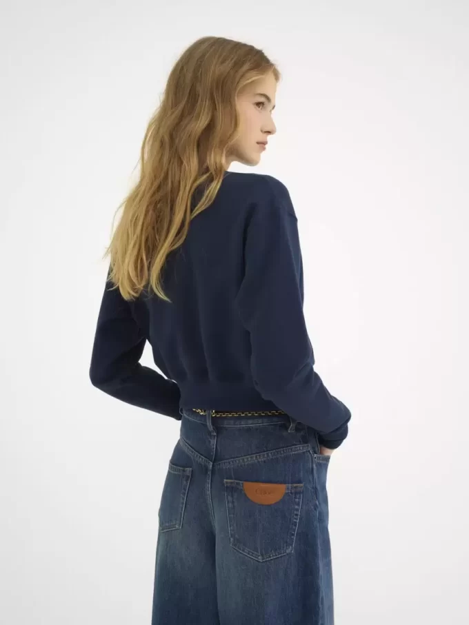 Mock-neck logo sweater in cotton fleece