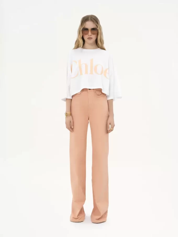 Oversized cropped logo T-shirt in cotton jersey