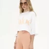 Oversized cropped logo T-shirt in cotton jersey
