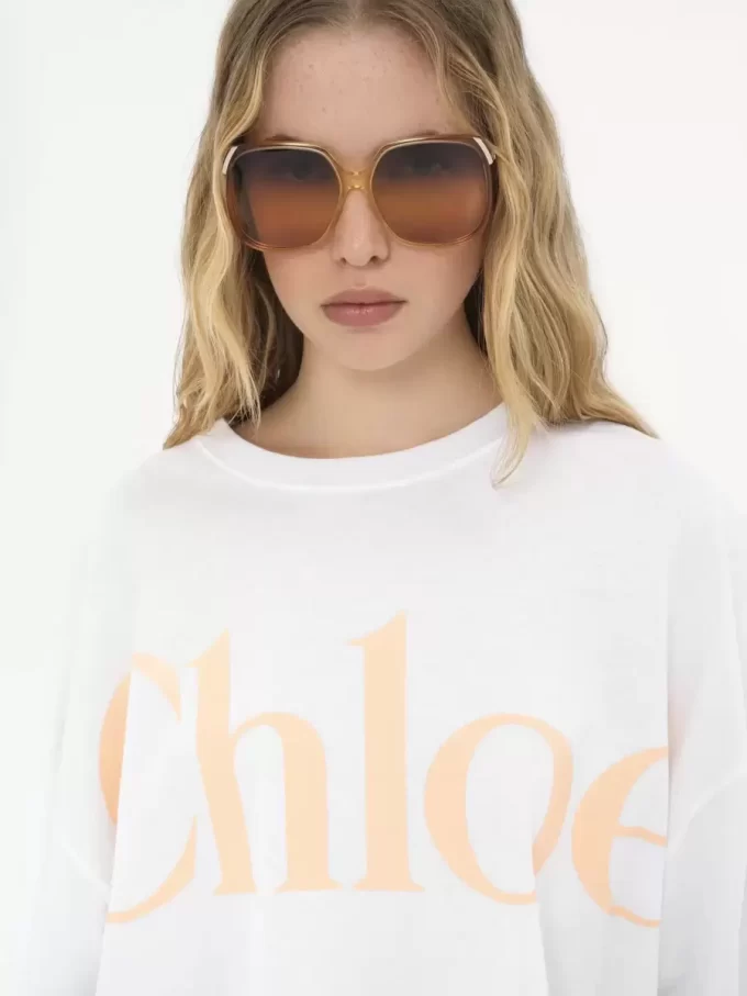Oversized cropped logo T-shirt in cotton jersey