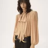 Oversized gathered lavallière blouse in crêpe de chine