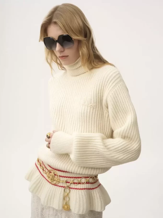 Oversized logo turtleneck sweater in a wool & mohair knit