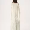 Oversized long ruffled dress in silk mousseline