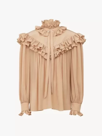 Oversized ruffle top in crêpe de chine