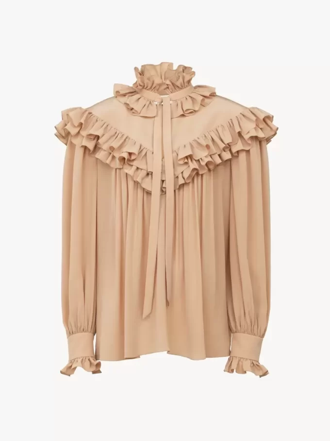 Oversized ruffle top in crêpe de chine