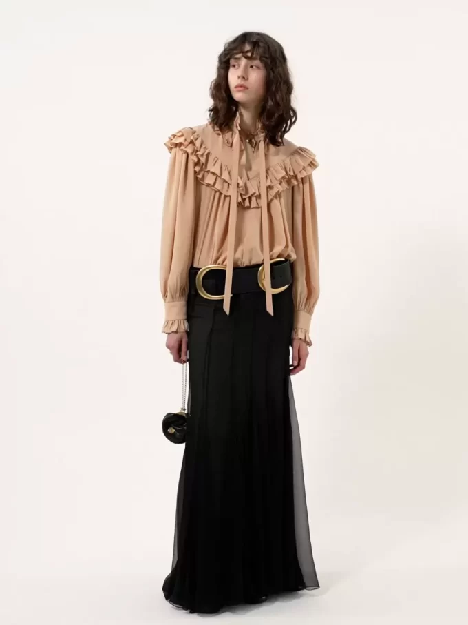 Oversized ruffle top in crêpe de chine