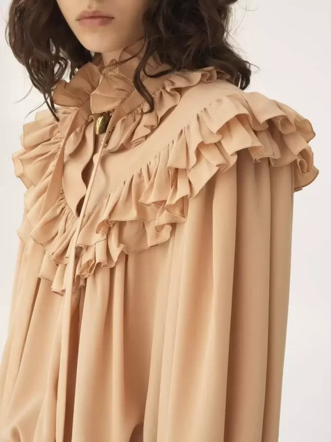 Oversized ruffle top in crêpe de chine