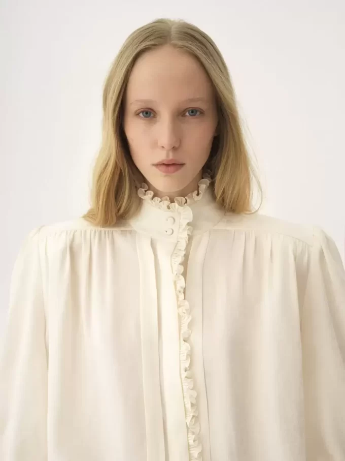 Oversized ruffled blouse in silk jacquard