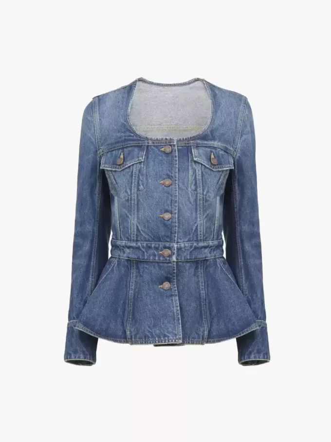 Peplum riding jacket in denim