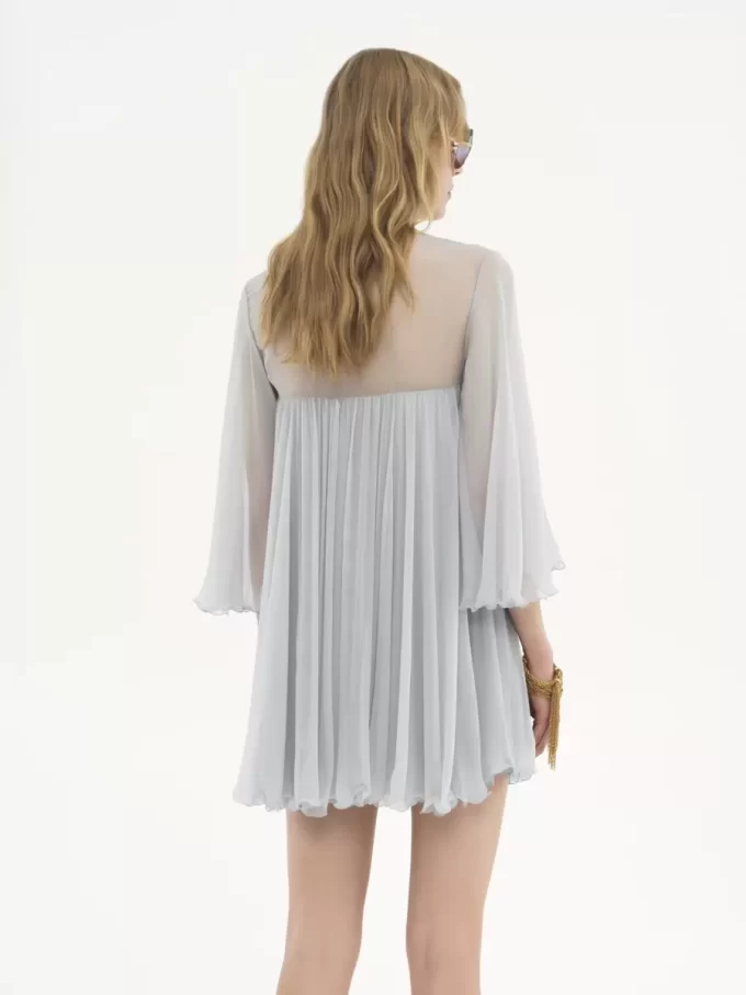 Pleated mini dress in silk mousseline
