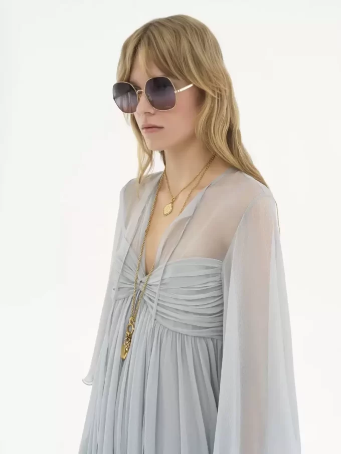 Pleated mini dress in silk mousseline