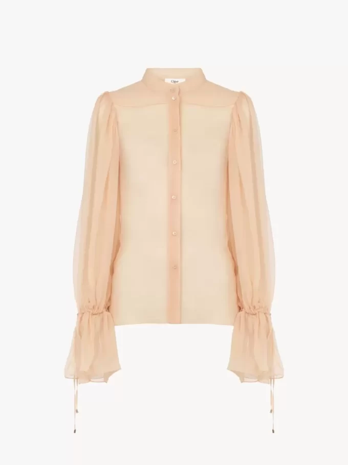 Puff-sleeve blouse in silk mousseline