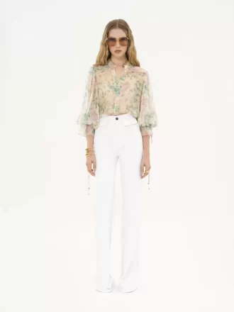 Puff-sleeve blouse in silk mousseline
