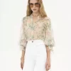 Puff-sleeve blouse in silk mousseline