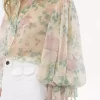 Puff-sleeve blouse in silk mousseline
