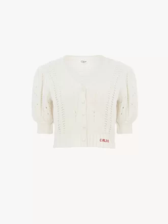 Puff-sleeve cardigan in a wool & cashmere knit