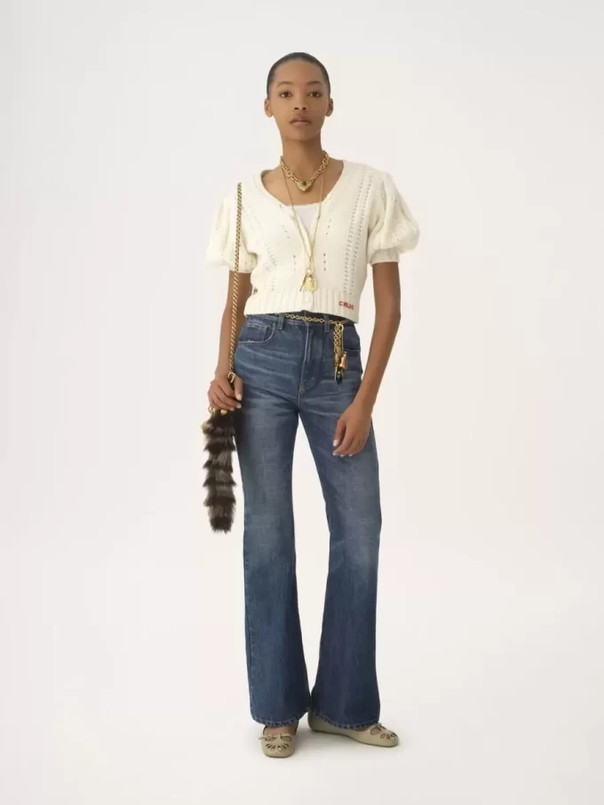 Puff-sleeve cardigan in a wool & cashmere knit