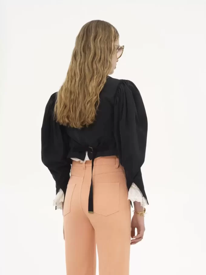 Puff-sleeve cropped jacket in silk faille