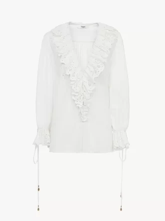 Puff-sleeve V-neck top in cotton voile