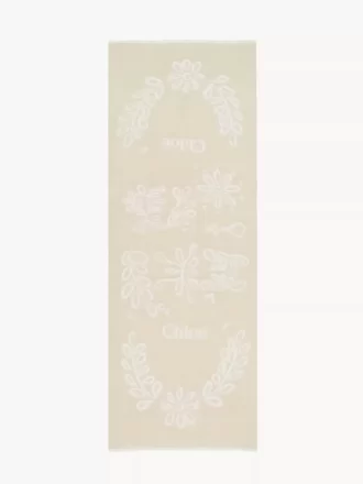 Rectangular stole in wool & silk broderie anglaise