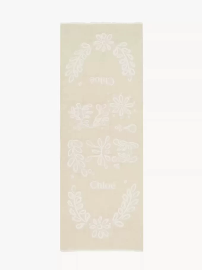 Rectangular stole in wool & silk broderie anglaise