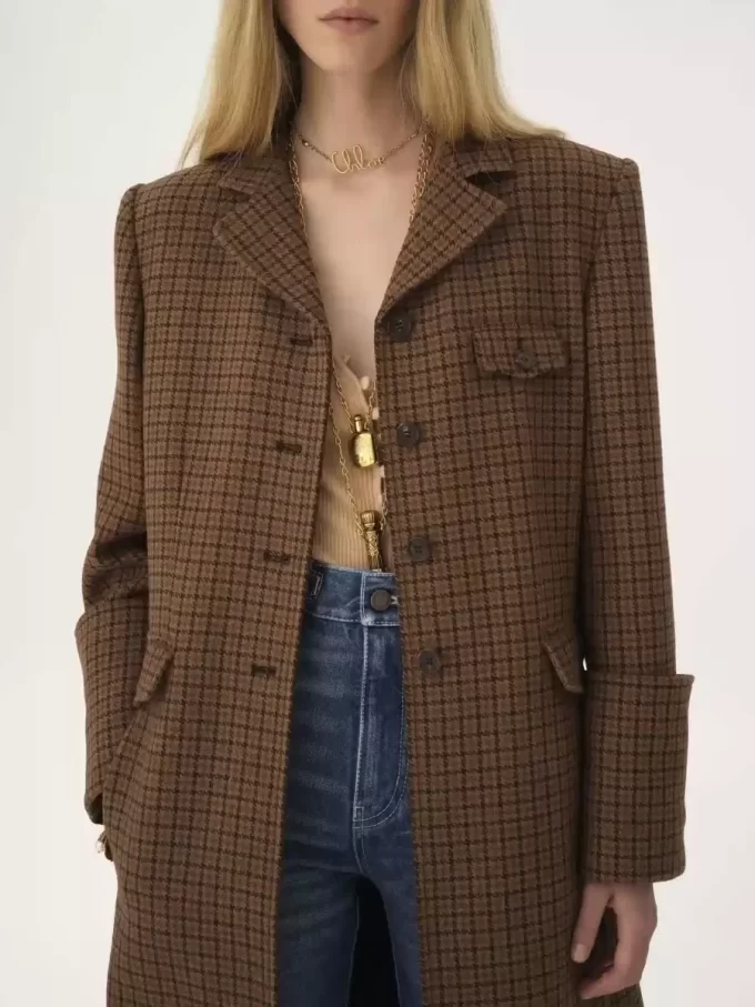 Riding coat in houndstooth wool