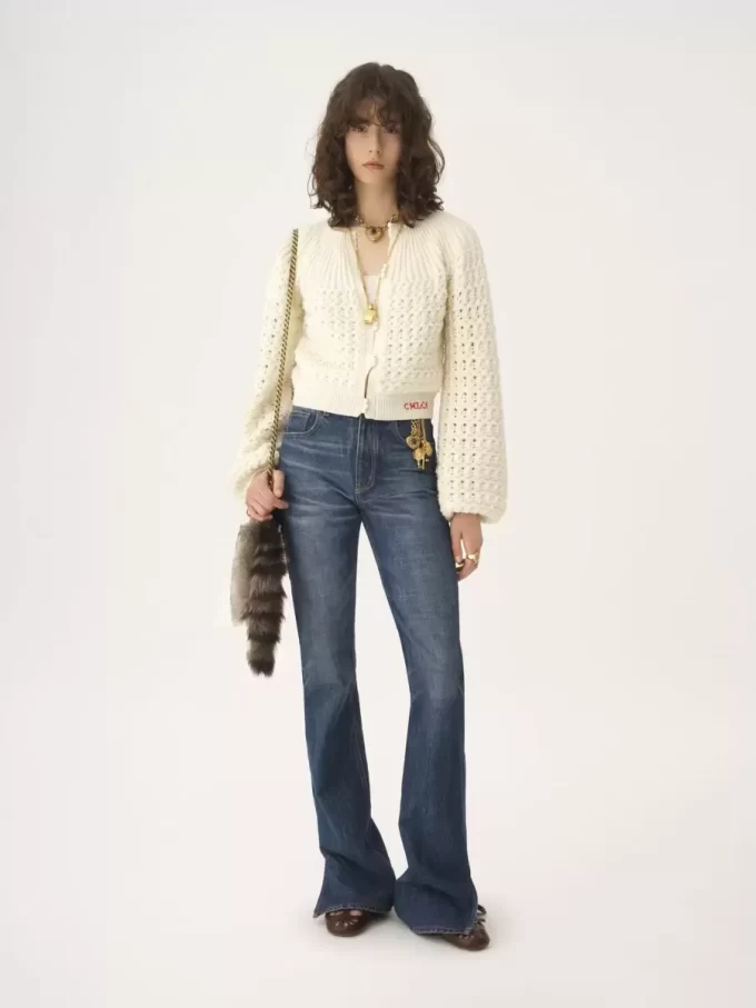 Round-neck cardigan in a wool & cashmere knit