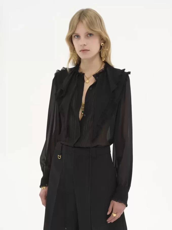 Ruffled blouse in silk georgette