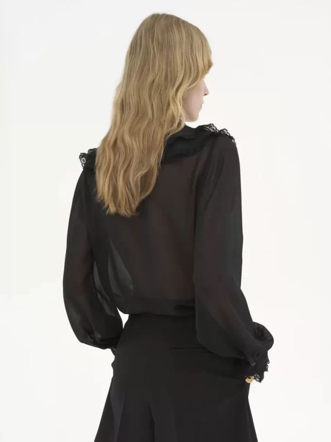 Ruffled blouse in silk georgette